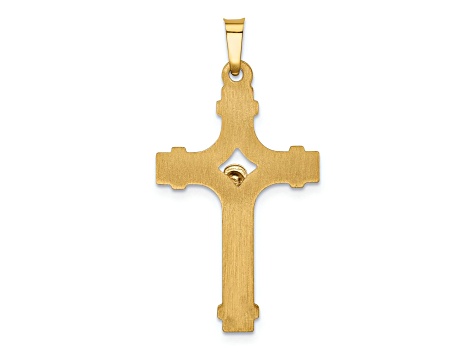 14k Yellow Gold and 14k White Gold Brushed/Textured INRI Crucifix Pendant