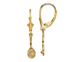 14k Yellow Gold Polished and Textured Tennis Racquet with Ball Dangle Earrings