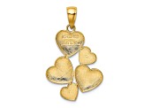 14k Yellow Gold and Rhodium Over 14k Yellow Gold Polished and Textured Hearts Pendant