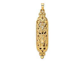 14k Yellow Gold Polished and Textured Solid Mezuzah Pendant