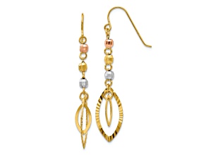 14k Tri-color Gold Diamond-Cut Bead Oval Dangle Earrings