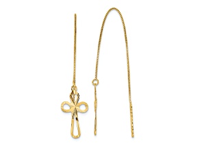 14K Yellow Gold Polished Diamond-Cut Box Chain with Cross Dangle Earrings