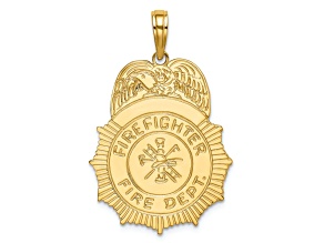 10K Yellow Gold Textured FIREFIGHTER FIRE DEPARTMENT Badge Charm