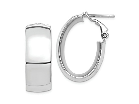 Rhodium Over 14k White Gold 1" High Polished Oval Hoop Earrings