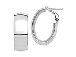 Rhodium Over 14k White Gold 1" High Polished Oval Hoop Earrings