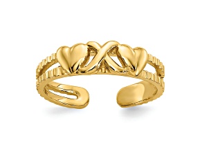 14K Yellow Gold Hearts and X Toe Ring