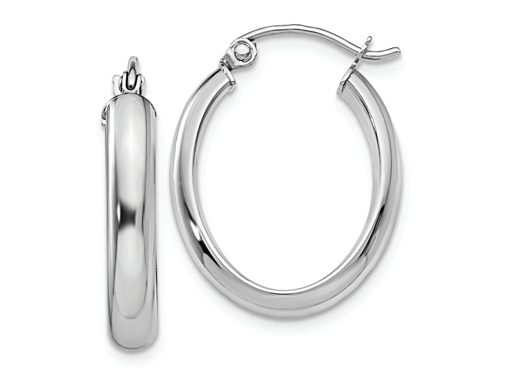 Rhodium Over 10k White Gold Polished 15/16" Oval Hoop Earrings