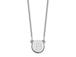 Rhodium Over 14k White Gold Tiny Circle Block Letter B Initial Pendant Cable Link 18 Inch Necklace