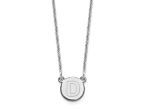 Rhodium Over 14k White Gold Tiny Circle Block Letter D Initial Pendant Cable Link 18 Inch Necklace