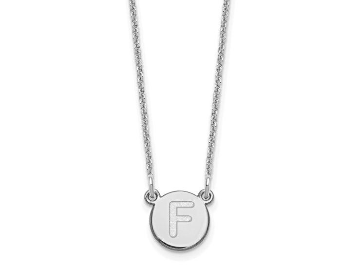 Rhodium Over 14k White Gold Tiny Circle Block Letter F Initial Pendant Cable Link 18 Inch Necklace