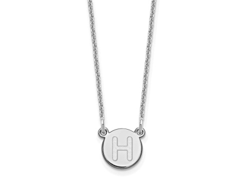 Rhodium Over 14k White Gold Tiny Circle Block Letter H Initial Pendant Cable Link 18 Inch Necklace