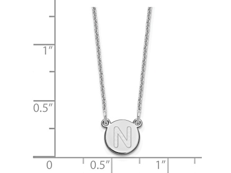 Rhodium Over 14k White Gold Tiny Circle Block Letter N Initial Pendant Cable Link 18 Inch Necklace