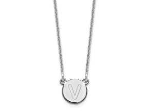 Rhodium Over 14k White Gold Tiny Circle Block Letter V Initial Pendant Cable Link 18 Inch Necklace