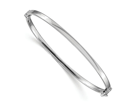 Rhodium Over 14K White Gold Polished Hinged Bangle Bracelet