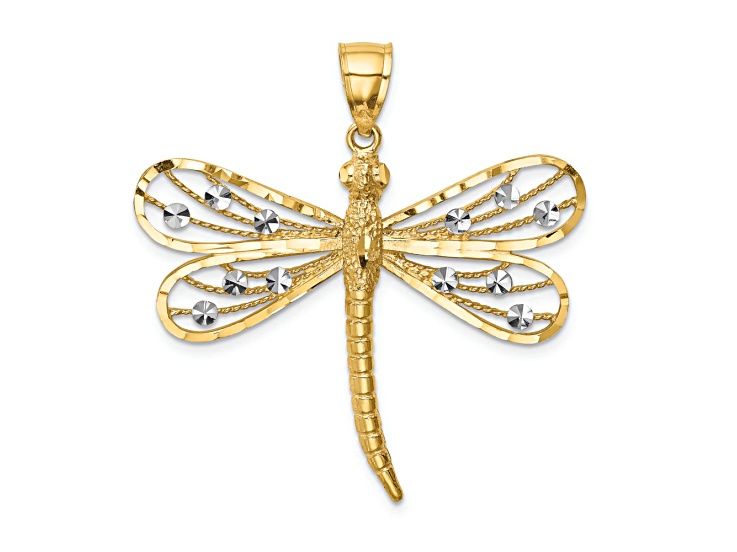 14k Two-tone Gold Diamond-Cut Dragonfly Pendant
