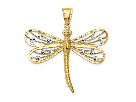 14k Two-tone Gold Diamond-Cut Dragonfly Pendant