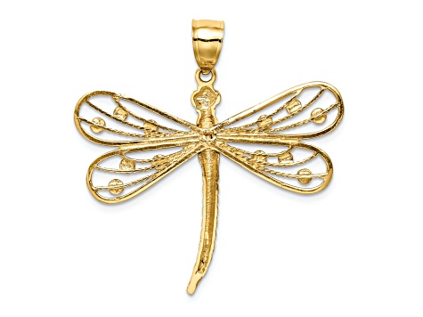 14k Two-tone Gold Diamond-Cut Dragonfly Pendant
