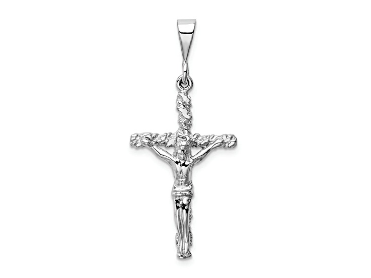 Rhodium Over 14k White Gold Textured Crucifix Charm