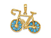 14k Yellow Gold Blue Enameled 3D Moveable Bicycle Pendant