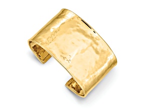 14k Yellow Gold 37mm Hammered Polished Cuff Bangle