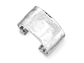 Rhodium over 14k White Gold 37mm Hammered Polished Cuff Bangle