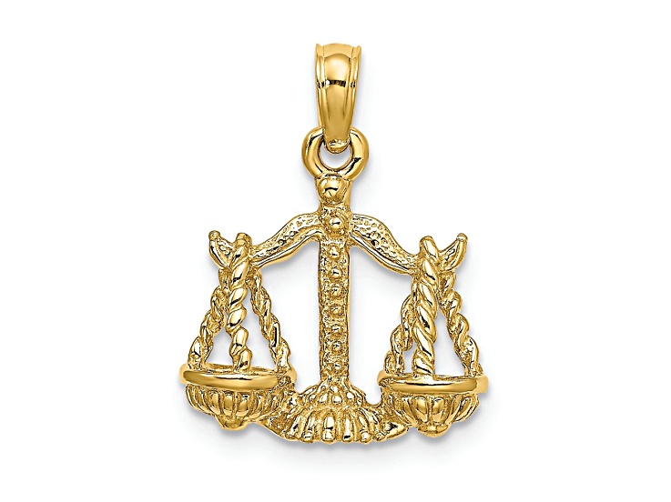 14k Yellow Gold 3D Textured Libra Zodiac pendant 144CJA JTV