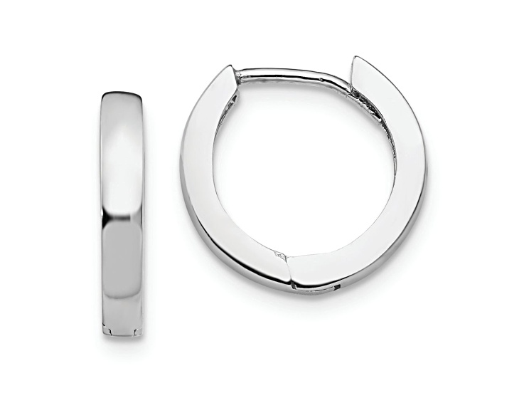 Rhodium Over 14k White Gold 3/8" Round Hinged Hoop Earrings