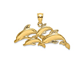 14k Yellow Gold Polished and Textured Four Dolphins Swimming Charm