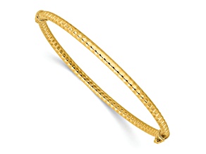14K Yellow Gold Polished and Textured Hinged Bangle Bracelet