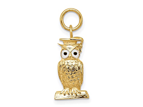 14K Yellow Gold Graduation Owl Charm with Enamel - 144P2A | JTV.com