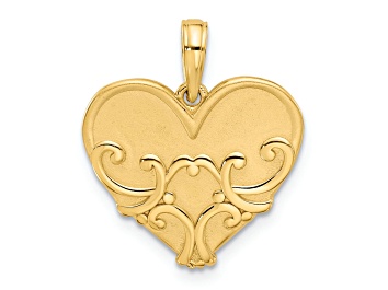 Picture of 14k Yellow Gold Textured and Brushed Fancy Heart Charm