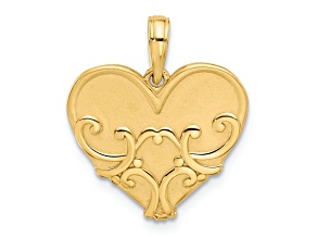 14k Yellow Gold Textured and Brushed Fancy Heart Charm