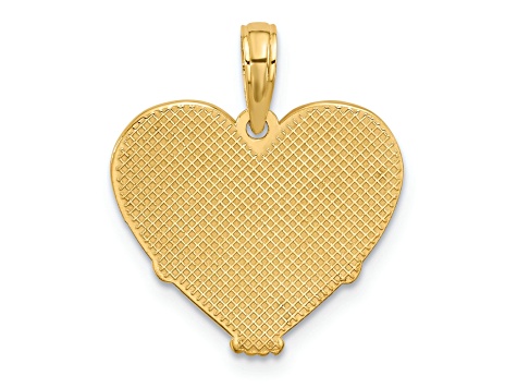 14k Yellow Gold Textured and Brushed Fancy Heart Charm