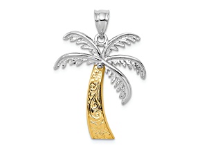 14k Yellow Gold and 14k White Gold Textured Palm Tree Pendant
