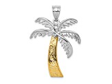 14k Yellow Gold and 14k White Gold Textured Palm Tree Pendant