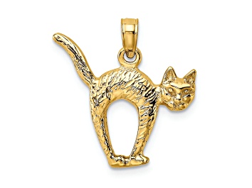 Picture of 14k Yellow Gold Textured Arch Back and Raised Tail Cat Charm