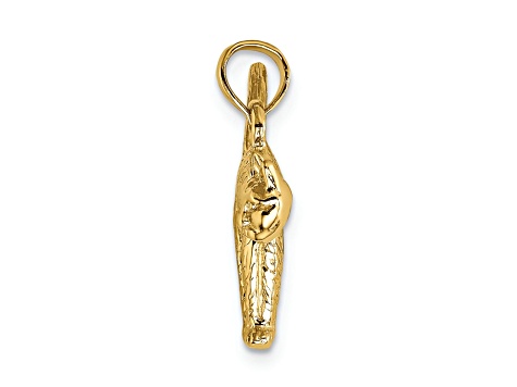 14k Yellow Gold Textured Arch Back and Raised Tail Cat Charm