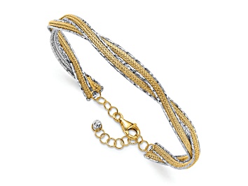 Picture of 14k Two-tone Gold Diamond-Cut and Textured Braided Bangle with Safety Chain