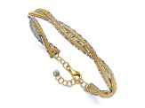 14k Two-tone Gold Diamond-Cut and Textured Braided Bangle with Safety Chain