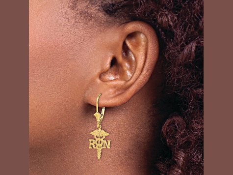 14k Yellow Gold Textured RN Caduceus Earrings