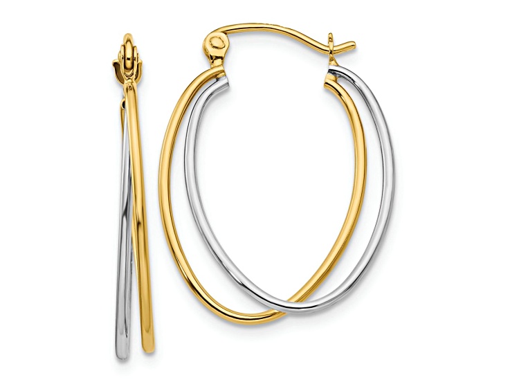 14k Yellow Gold and 14k White Gold 9/16" Oval Hoop Earrings