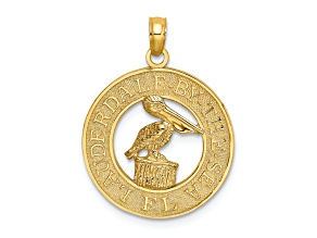 14k Yellow Gold Textured Lauderdale-By-The-Sea Fl with Pelican Pendant
