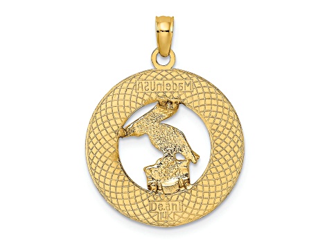 14k Yellow Gold Textured Lauderdale-By-The-Sea Fl with Pelican Pendant