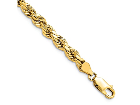 14k Yellow Gold 4.9mm Diamond-Cut Rope Link Bracelet