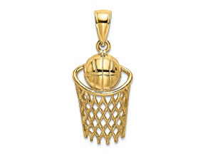 14k Yellow Gold Polished Textured Basketball and Net Charm