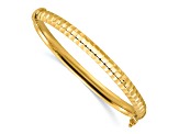 14K Yellow Gold Polished and Ridged Hinged Bangle Bracelet