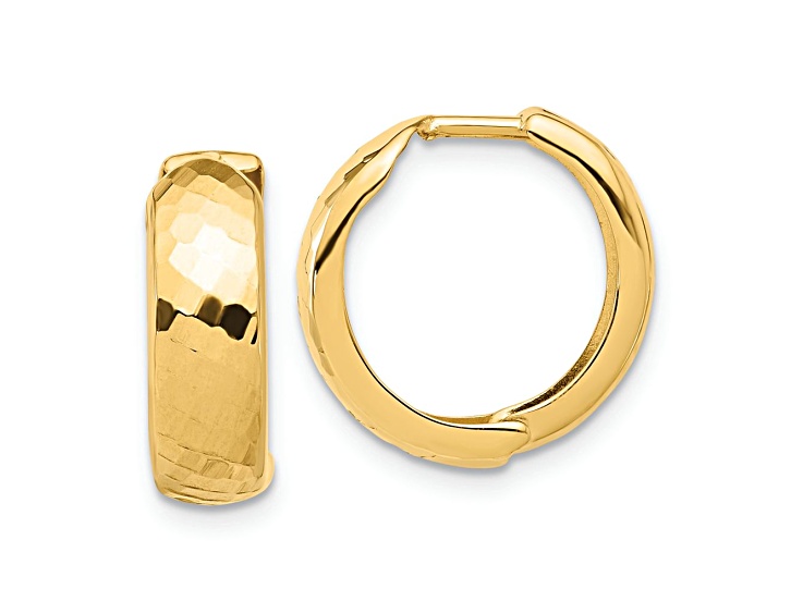 14k Yellow Gold 5/8" Polished and Diamond-Cut Huggie Hoop Earrings