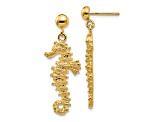 14k Yellow Gold Textured Large Seahorse Dangle Earrings