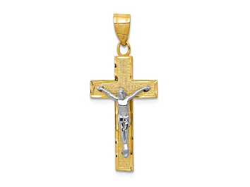 Picture of 14K Yellow and White Gold Diamond-cut Crucifix Charm