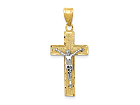 14K Yellow and White Gold Diamond-cut Crucifix Charm